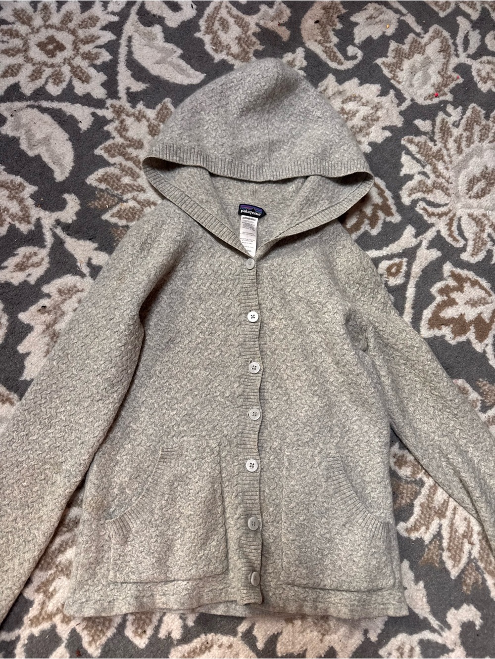 Patagonia 100% Cashmere Hooded Cardigan Sweater Gray Soft Luxury Knit - Picture 3 of 9
